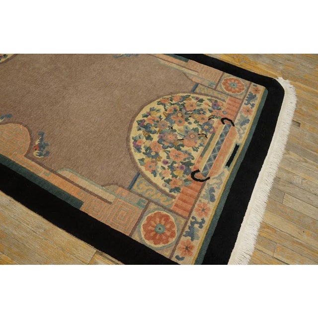 1920s Tan Ecru Medallion Antique Chinese Art Deco Carpet 4' X 6' 9'' Knotted Wool Rug For Sale - Image 12 of 12