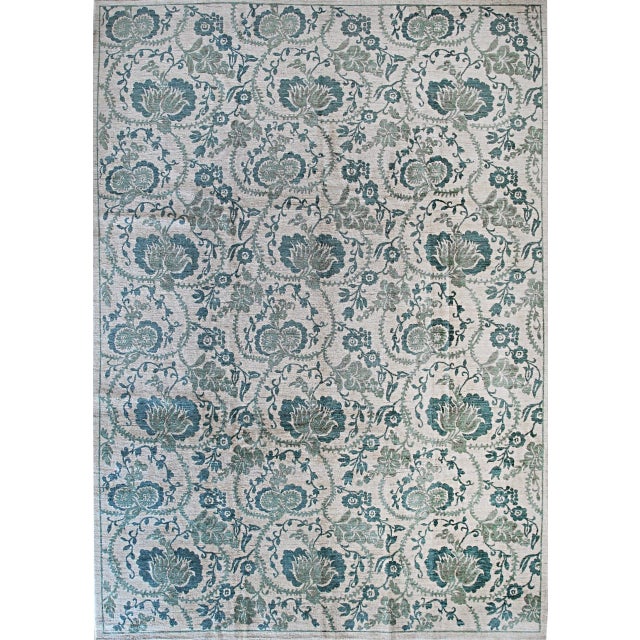 Textile 8x10 Cassandra Bianca Green Classic Floral Hand Knotted Afghan Wool Carpet Rug For Sale - Image 7 of 9