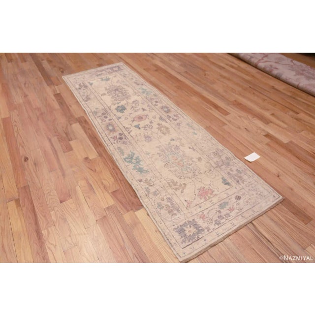 Decorative Soft Color Modern Tribal Turkish Oushak Design Hallway Runner Rug, Country of origin: Central Asia, Circa date:...