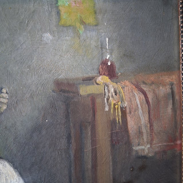 Traditional Andor Horvath Hungarian 1876-1966 -a Sip of Wine and a Smoke- Oil on Board For Sale - Image 3 of 5