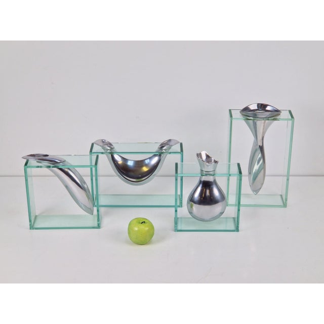 Art Vase in Aluminum and Glass attributed to Lisa Mori, Italy, 1980s, Set of 4 For Sale - Image 10 of 18