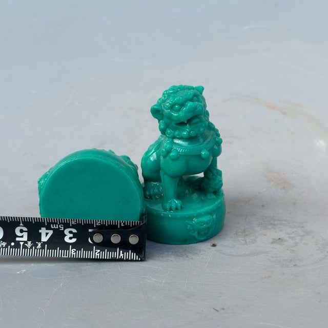 Turquoise Turquoise Green Foo Dogs - Pair of Mini Guardian Lion Statues For Sale - Image 8 of 8