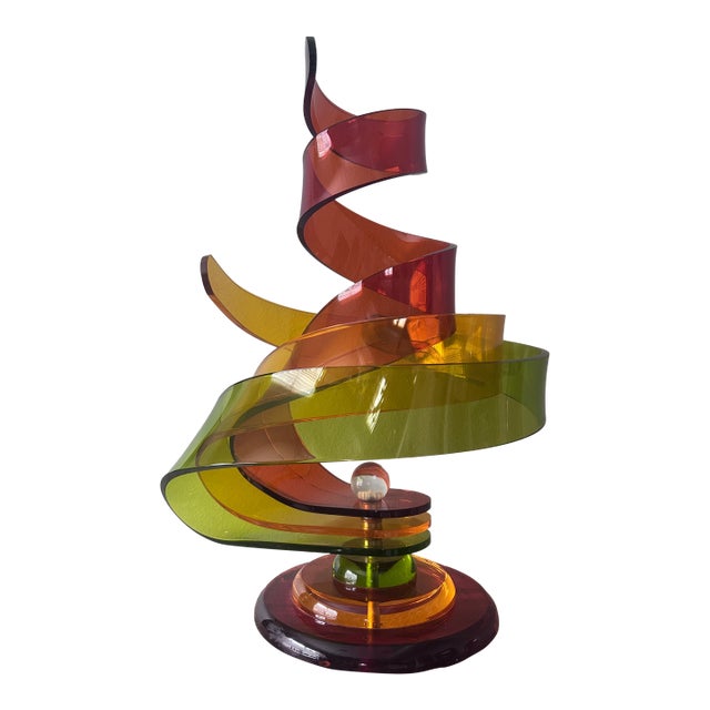 Signed Haziza Studio Lucite Ribbon Sculpture, Israel, C. 1990, 27” For Sale