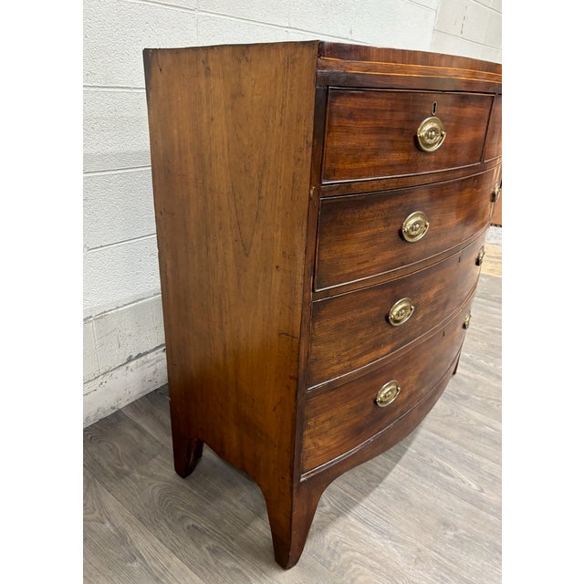 Mid 19th Century Antique Federal Hepplewhite Style Bowfront Mahogany Chest Dresser For Sale - Image 5 of 11