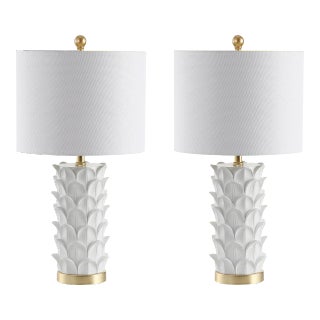 Textured Table Lamp in White & Gold - a Pair For Sale