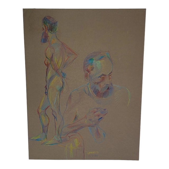 Colored Pencil Drawing Male Nude Portrait "Walter" 1994 Signed Lardis For Sale