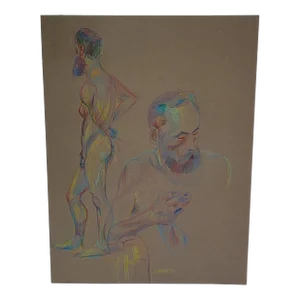 Colored Pencil Drawing Male Nude Portrait "Walter" 1994 Signed Lardis