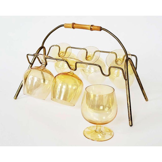 Mid-Century Modern Mid-Century Modern Bamboo and Brass Cognac Glass Rack, 1950s For Sale - Image 3 of 5