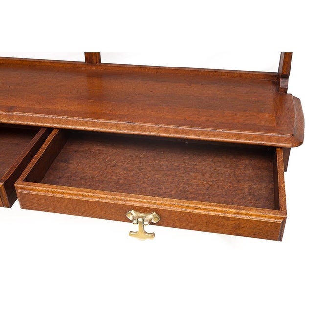 Oak wall shelf by Guillerme and Chambron. 1 large top and 3 shelves, 2 drawers. Brass handles. Excellent condition, near...