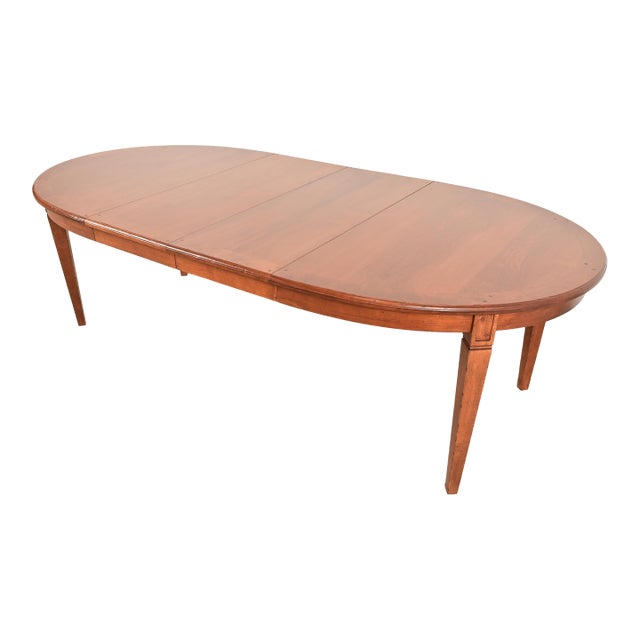 Baker Furniture Style French Regency Louis XVI Carved Walnut Extension Dining Table, Newly Refinished For Sale