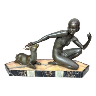 Art Deco, Unknown, Figurative Sculpture, 1930, Spelter and Marble For Sale