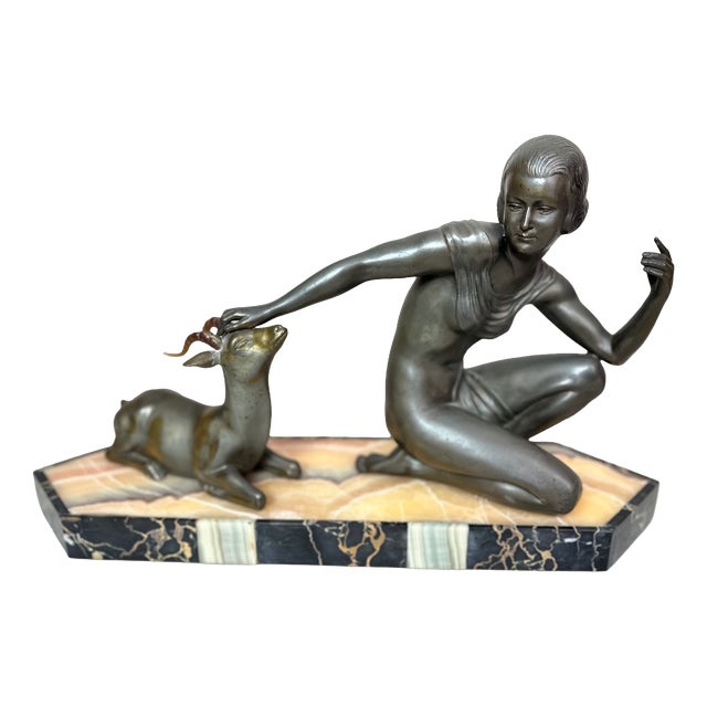 Art Deco, Unknown, Figurative Sculpture, 1930, Spelter and Marble For Sale