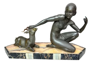 Art Deco, Unknown, Figurative Sculpture, 1930, Spelter and Marble