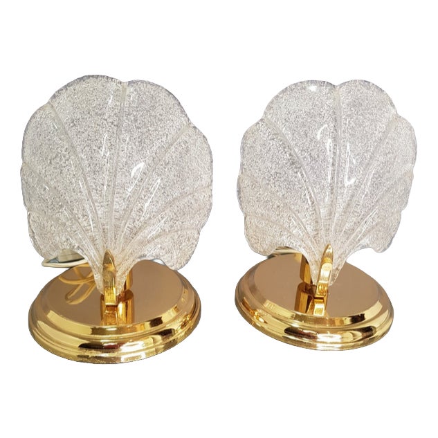 Murano Glass Palm Leaf Lamps by Barovier, Set of 2 For Sale