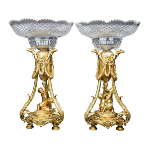 Christofle & Cie Gilt Bronze and Cut Crystal Tazzas, Late 19th Century