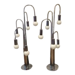 1970s Modern Sonneman Style Pair of Midcentury Modern Chrome Waterfall Style Table Lamps - a Pair For Sale