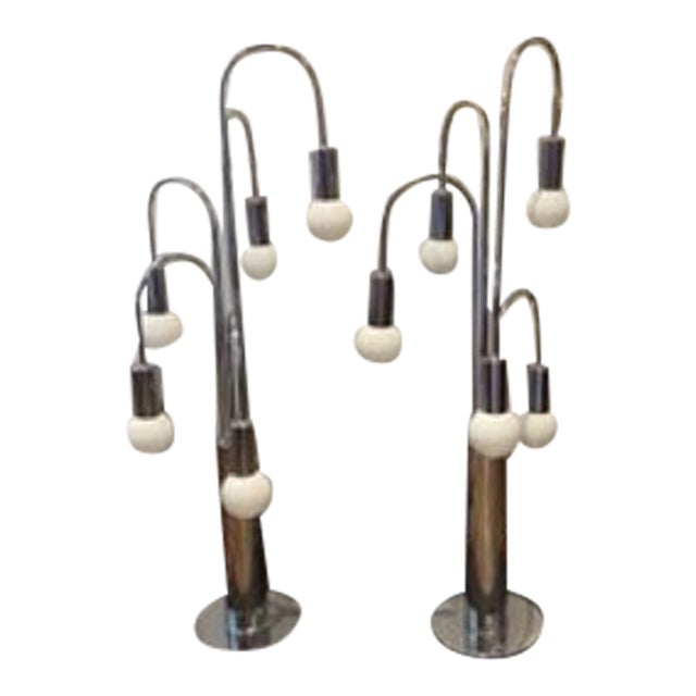 1970s Modern Sonneman Style Pair of Midcentury Modern Chrome Waterfall Style Table Lamps - a Pair For Sale