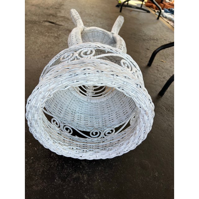 White Vintage Mid Century White Wicker Plant Stand For Sale - Image 8 of 9