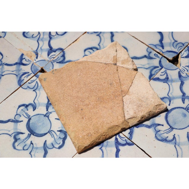 Antique 18th Century Portuguese Blue & White Tiles Set of 61 With Repeating Floral-Geometric Pattern For Sale - Image 18 of 18