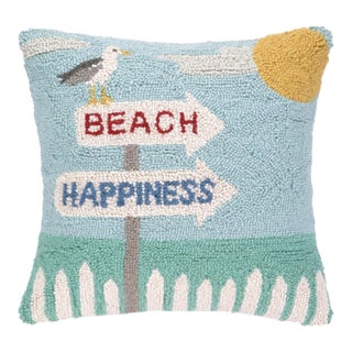 Beach Happiness Seagull Hook Pillow, 16" x 16" For Sale