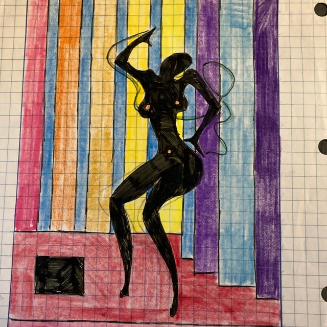 Original colored drawing on gridded paper Overall size is 8 x 10.5 unframed unsigned