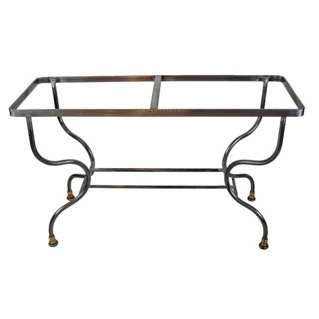 Contemporary Steel and Marble Dining Table With Sculptural Base and Brass Accents For Sale In New York - Image 6 of 7