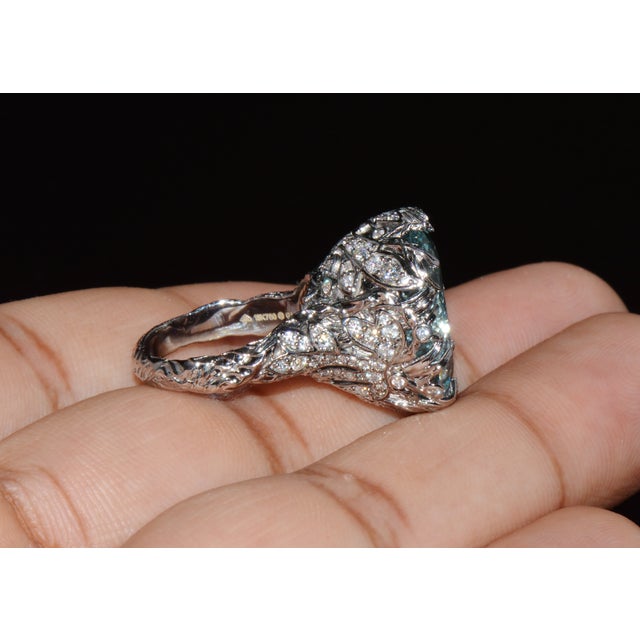 Modern Gia Certified 16.03ct Aquamarine & Diamond 18k Gold Maple Leaf Sculptural Ring, Size 5.25 For Sale - Image 3 of 15