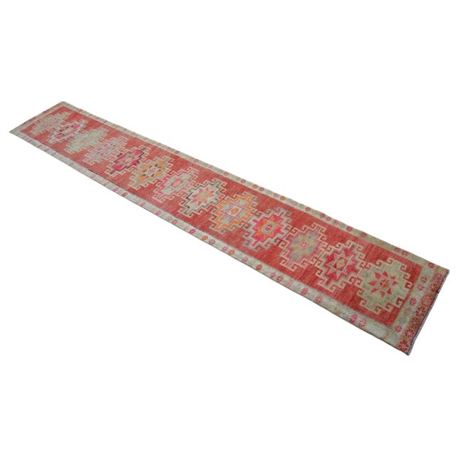 Hand-Knotted Narrow Runner Turkish Rug Hallway Decor- 2'1' X 12'3' For Sale - Image 4 of 12