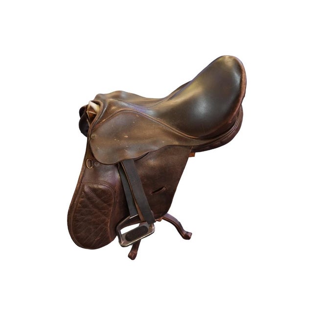 Rustic Vintage Custom Equestrian Horse Saddle Swivel Stool For Sale - Image 3 of 4