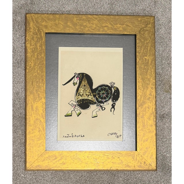 Nasser Ovissi (American-Iranian, b. 1934), Sea Horse. Mixed-media work on paper depicting a highly stylized horse, one of...