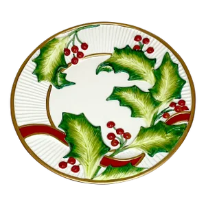 1990s Vintage Hollywood Regency Americana Christmas Plate, Fitz & Floyd.