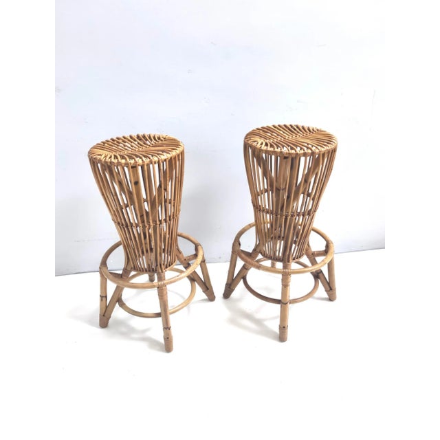 Vintage Round Bamboo Stools from Tito Agnoli, 1960s, Set of 2 For Sale - Image 14 of 14