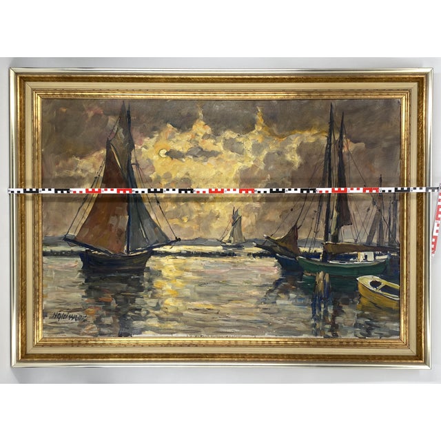 Hans Gleissner, Harbor Landscape with Sailing Ships, 1920s, Oil Painting on Canvas, Framed For Sale - Image 10 of 11