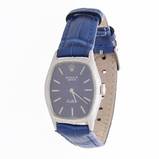 Rolex Vintage Rolex Cellini Geneve 23mm 18k White Gold Blue Dial Ladies Manual Watch For Sale - Image 4 of 9