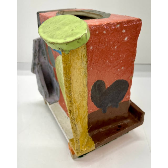 Brown Signed “Gill” (2012) Sculptural Ceramic Vessel / Planter Polychrome Slab Built Studio Art John Gill For Sale - Image 8 of 13