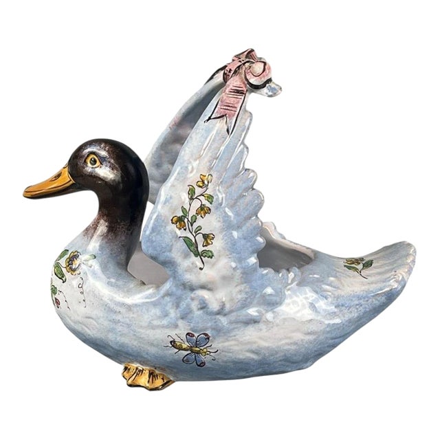 19th Century French Faience Duck Jardiniere Saint Clement For Sale