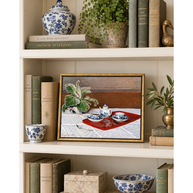 Monet 1872 Vintage Tea Still Life Art Print, Blue and White Porcelain Kitchen Wall Art by Monet - 16" X 12" For Sale - Image 4 of 8