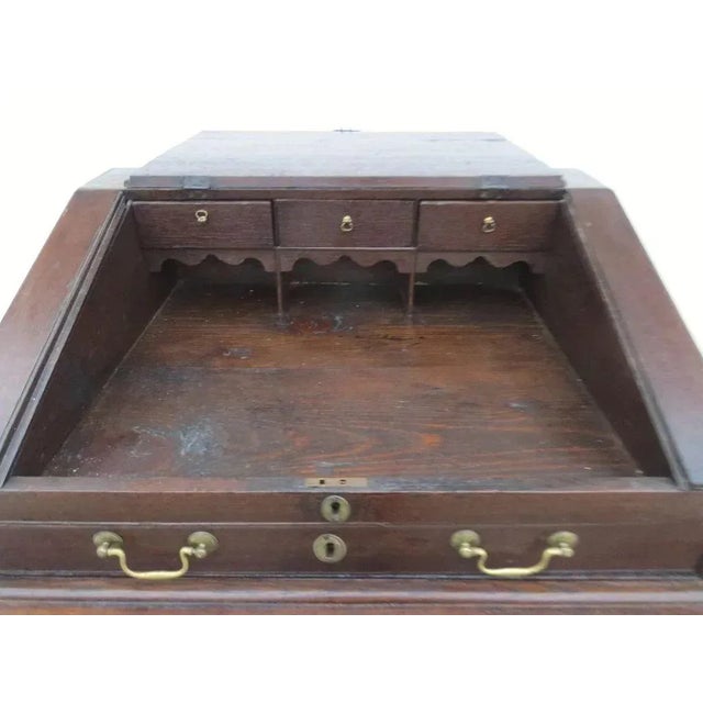 English Oak Slant Front Desk With One Drawer and Two Side Secret Drawers. For Sale - Image 9 of 10