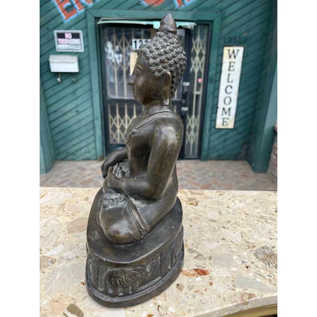 Bronze Antique Asian Seated Buddha Sculpture For Sale - Image 8 of 10