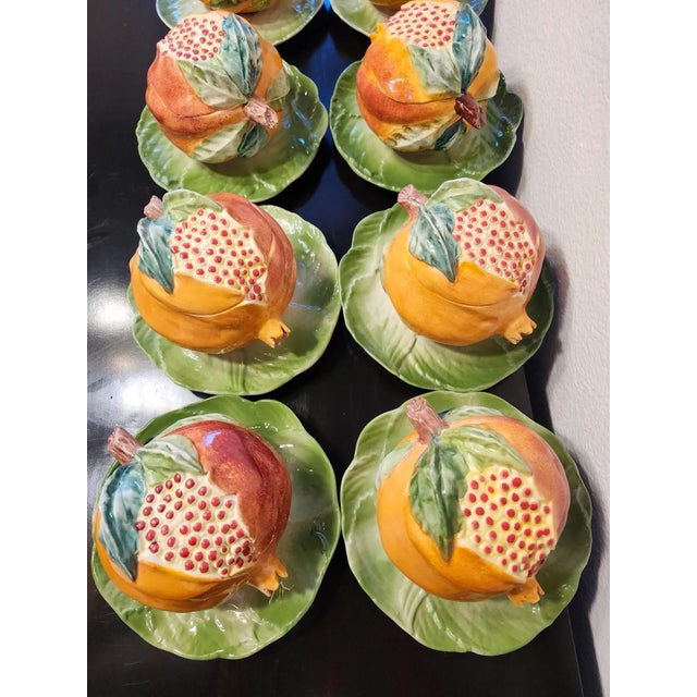 Vietri Pomegranate Tureens With Leaf Plates Trompe l'Oeil Majolica Serving Set for 8 Late 20th Century - Rare Set For Sale - Image 13 of 18