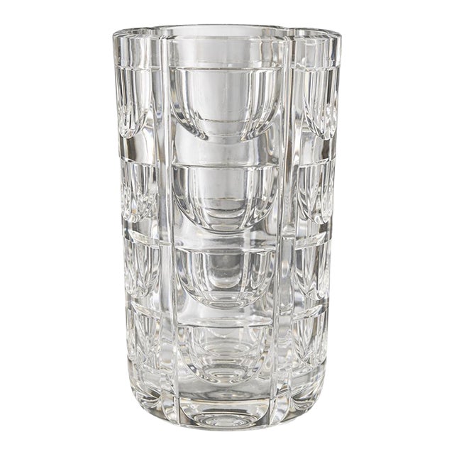 Orrefors Crystal Thousand Windows Vase Heavy Cut Glass Sweden 8” For Sale