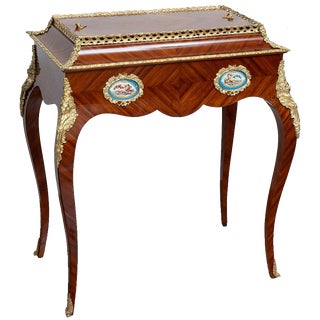 19th Century Napoleon III French Coffee Table in Precious Exotic Wood with Applications of Sevres Porcelain Plaques For Sale