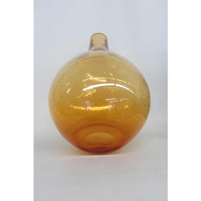 Mid 20th Century Hand Blown Amber Art Glass Vase Large Pear Shape Slender Neck Bulbous Body 5089b For Sale - Image 5 of 9