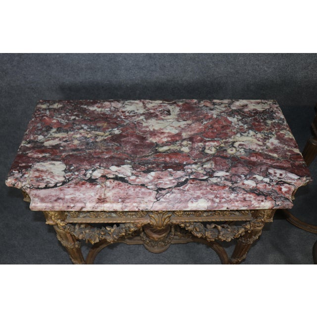 French Pair of Fine Quality Marble Top Giltwood Louis XVI Console Tables Circa 1870 For Sale - Image 3 of 17