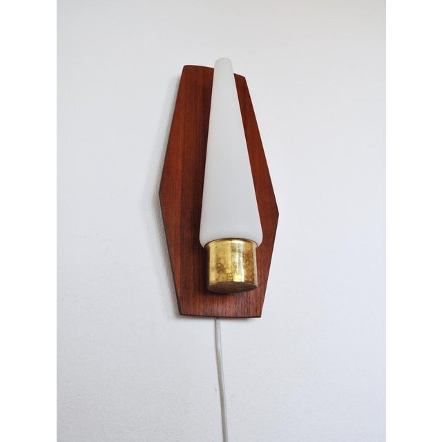 Scandinavian Modern Wall Light in Teak, Brass and Opaline Glass, 1960s For Sale - Image 12 of 16