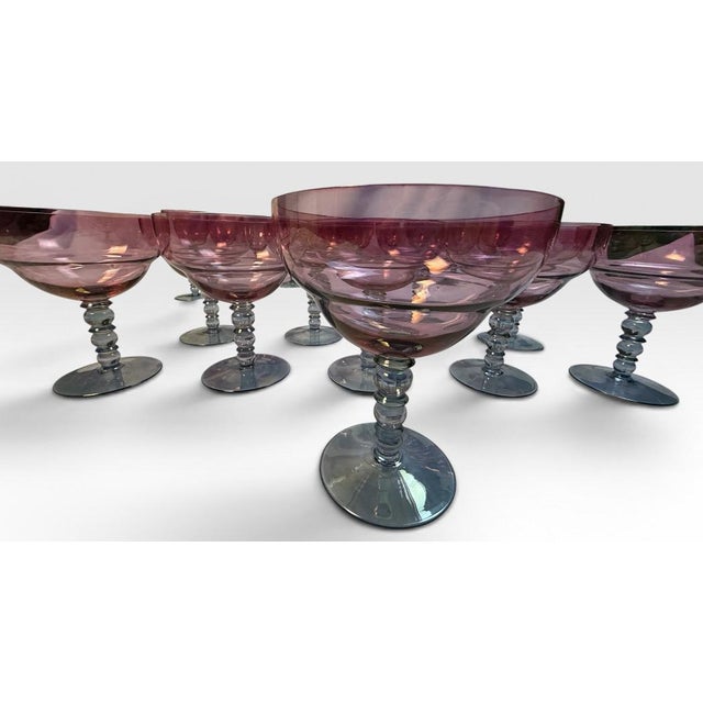 Mid 20th Century Vintage Mid-Century Cranberry Pink and Clear Art Glass Stemware Lot of 20 For Sale - Image 5 of 15