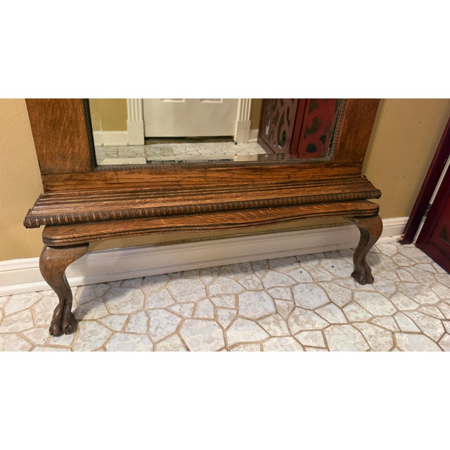 Vintage Oak Floor Mirror With Carved Crest and Claw Feet For Sale - Image 4 of 8