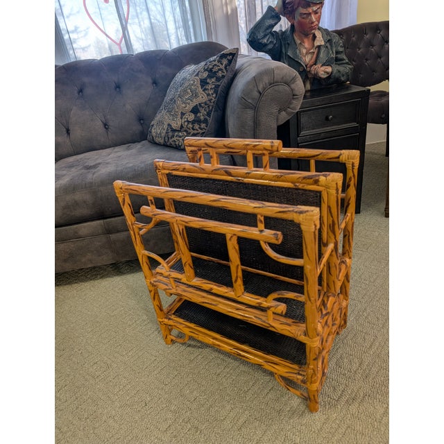Mid-Century Modern Mid 20th Century Maitland Smith Style Asian English Tortoise Bamboo Magazine Rack Canterbury Stand For Sale - Image 3 of 12