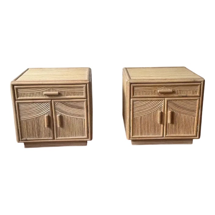 Coastal Washed Split Reed Nightstands, Set of 2 | Chairish