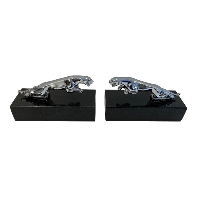 Pair of Chrome Jaguar Bookends For Sale